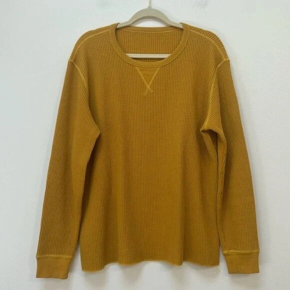 Outerknown Thermal Waffle Crewneck Long Sleeve Mustard Gold Size Medium - Picture 1 of 7